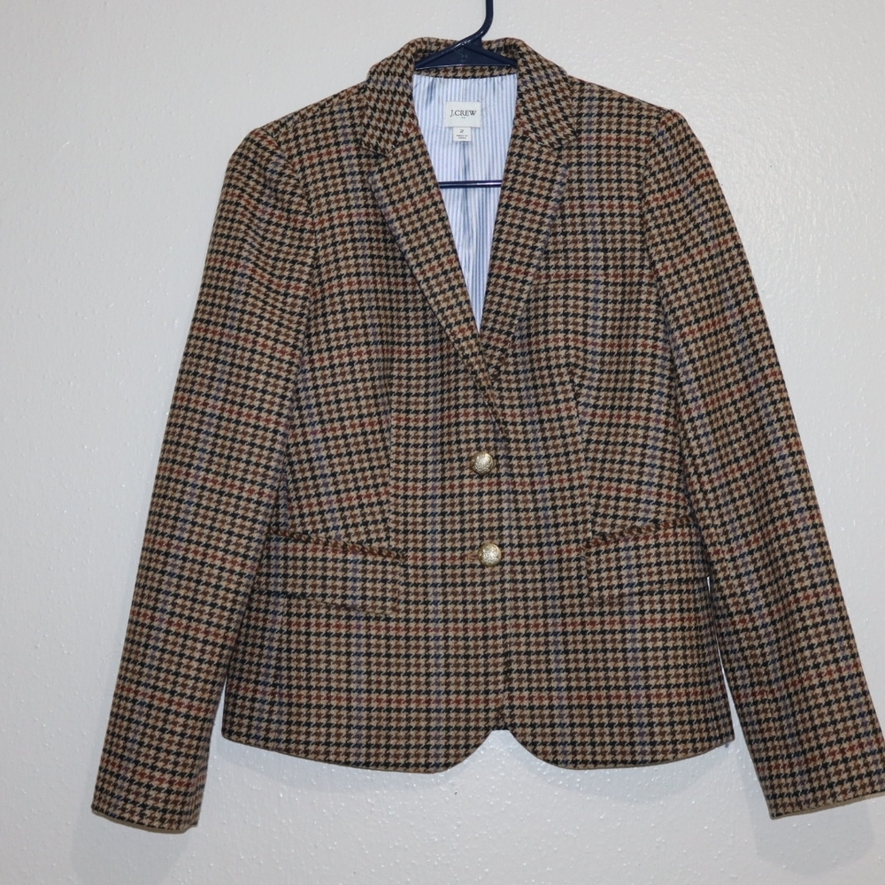 J. Crew Women's Tan and Black Checkered Blazer